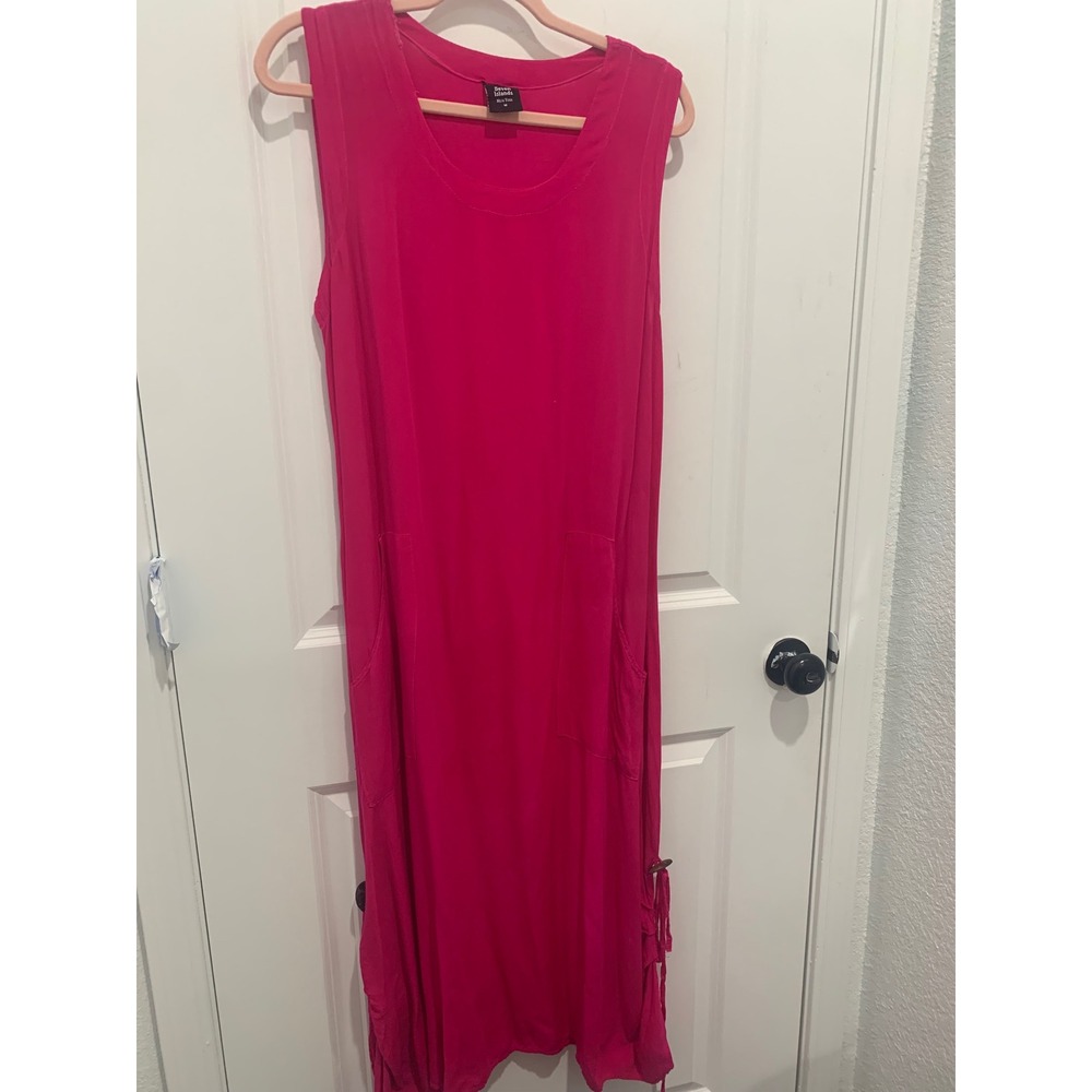 Seven Islands New York Fuchsia Pink Sleeveless Maxi Dress with Pockets Size M
